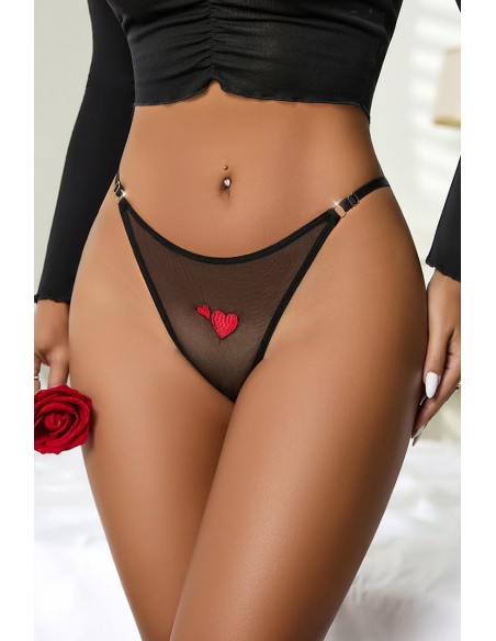 String coeur et strass Noir - Litolu Lingerie